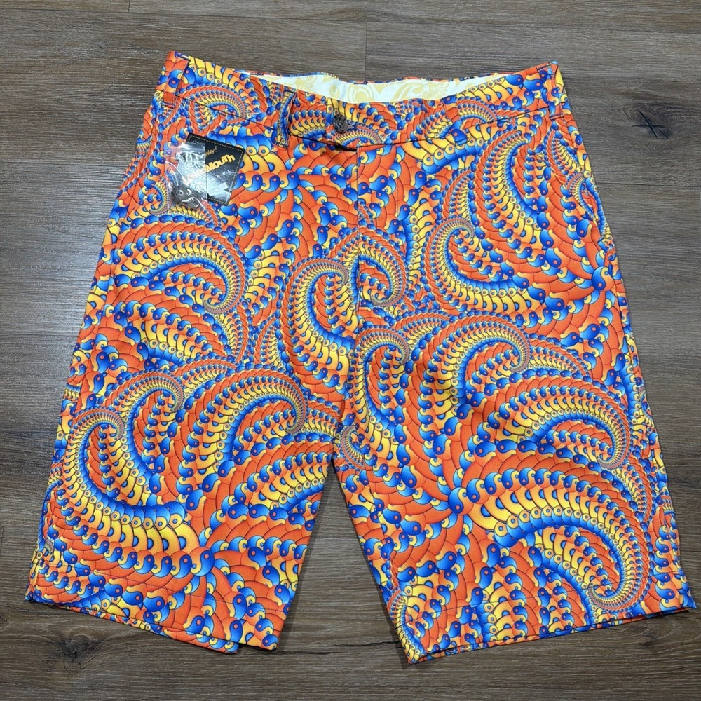Loudmouth Mens 32 Golf Shorts Serpentine Yin Yang StretchTech Orange Blue 11"‎